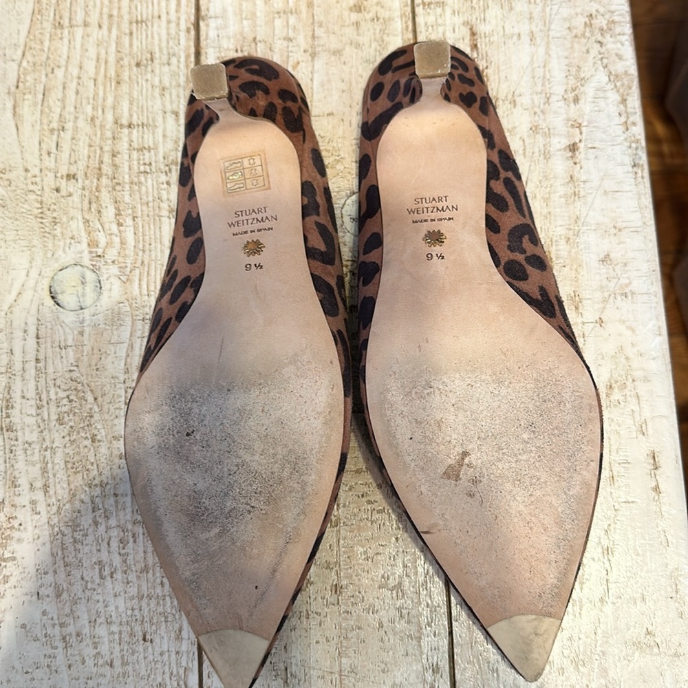 Stuart Weitzman - Leopard Print Slip On Kitten He… - image 3